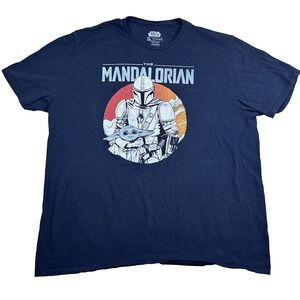 Star Wars Men's 2XL‎ Mandalorian T-Shirt Grogu Fifth Sun Navy Cotton Graphic Tee